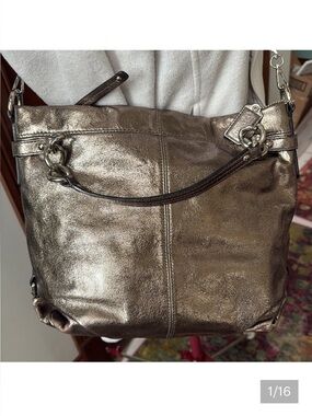 Coach  Brooke metallic  shorter version 10”h silver bronze leather chain added